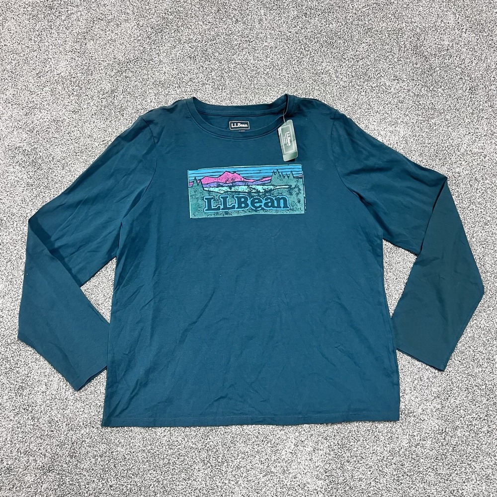 LL Bean Camp PJ Set Top Womens Medium Spruce Long Sleeve Sleep Shirt 507499 NWT
